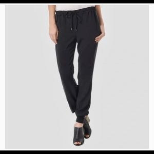 Vince black Silk-like joggers with Leather. Chic & comfy. Size M. NWOT